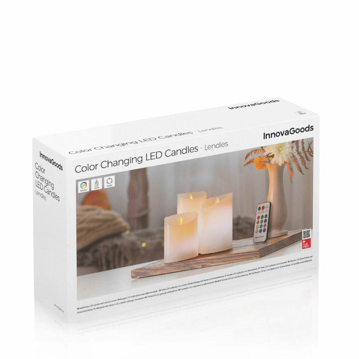 Velas LED Multicolor Efecto Llama con Mando Lendles 3 Unidades