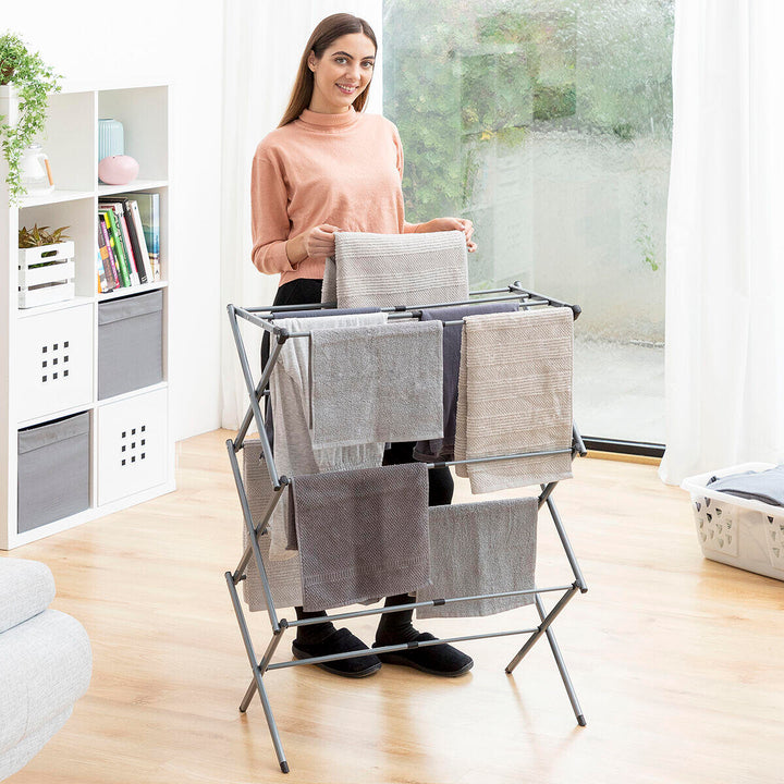 Tendedero Metálico Plegable y Extensible con 3 Alturas 11 barras